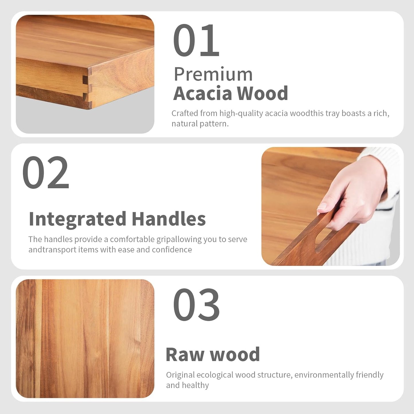 Ottoman Tray for for Living Room Extra Large Wooden Serving Trays for Ottoman 22-INCH Square Wood Trays with Handles Decorative Trays for Serving, Breakfast, Coffee Tea, Appetizers