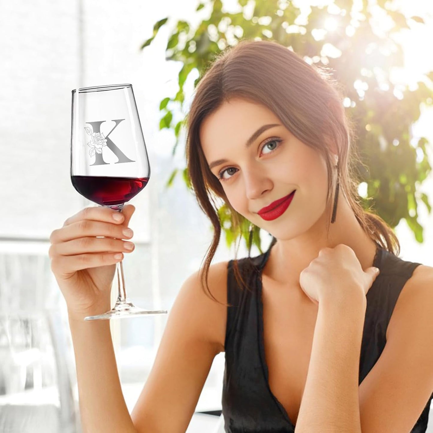 Personalized Wine Glass Gifts for Women, Monogrammed A-Z Wine Glass with Gift Box & Greeting Card, Customized Wine Glasses Initial Wine Glasses Gift for Birthday, Mothers Day, Best Friend, Sister (K)