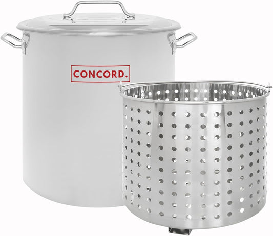 CONCORD Stainless Steel Stock Pot w/Steamer Basket. Cookware great for boiling and steaming (120 Quart)