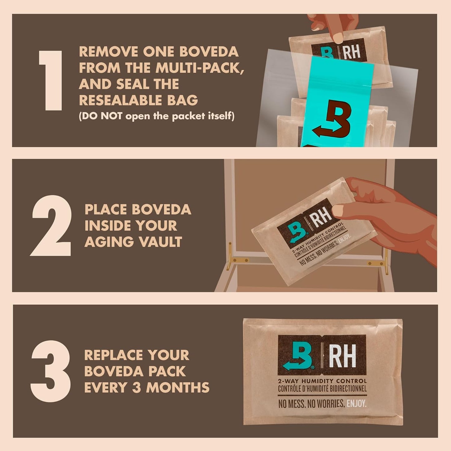 Boveda 69% Two-Way Humidity Control Packs For Plastic and Wood Containers Size 60 – 4 Pack – Moisture Absorbers – Humidifier Packs – Hydration Packets in Resealable Bag