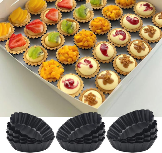 3 Inch Mini Quiche Pans 12 Pack, Round Egg Tart Molds with Removable Bottom. Small Tart Pans w/Non-Stick Coating Rugged Carbon Steel for Tartlets Shells Desert Making Christmas Festival Party