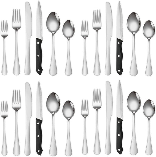 Modern Flatware Silverware Set for 4 Stainless Steel Cutlery 24 Pieces include Forks Spoons Knives Mirror Polished Dishwasher Safe Home and Restaurant Utensils