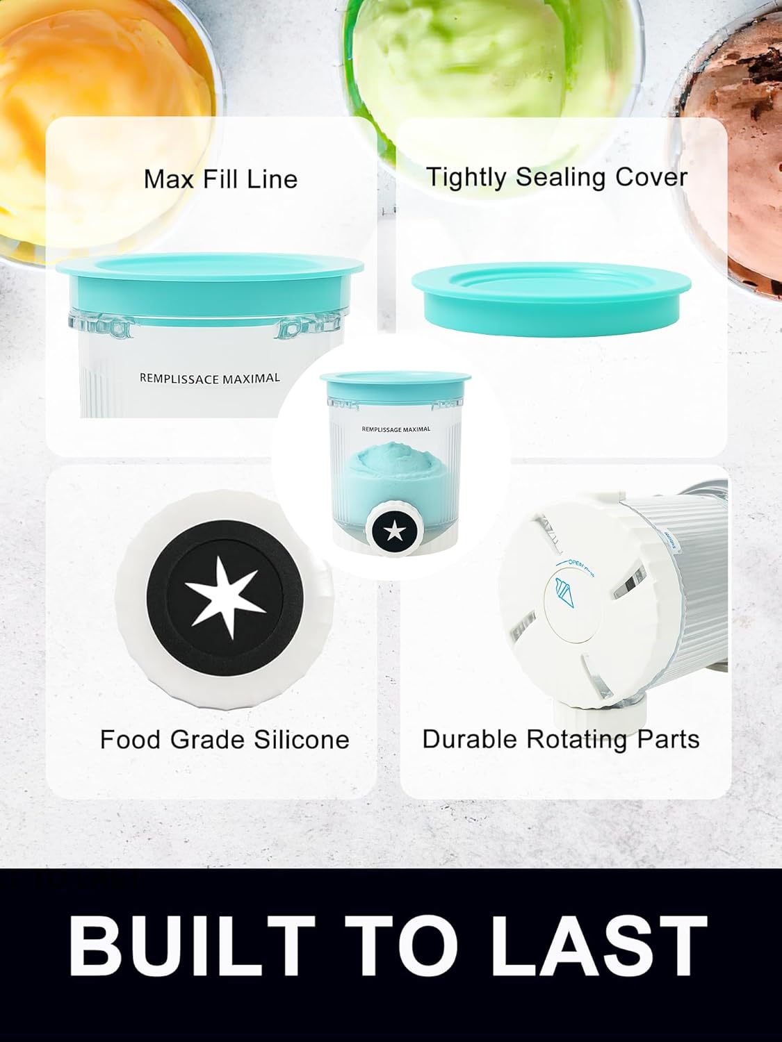 2 Pack Pint Containers Replacement for Ninja Creami Swirl NC700/NC701 Series, 16oz BPA-Free Ice Cream Pints with Lids, Leak-Proof & Dishwasher Safe (Blue/Pink)