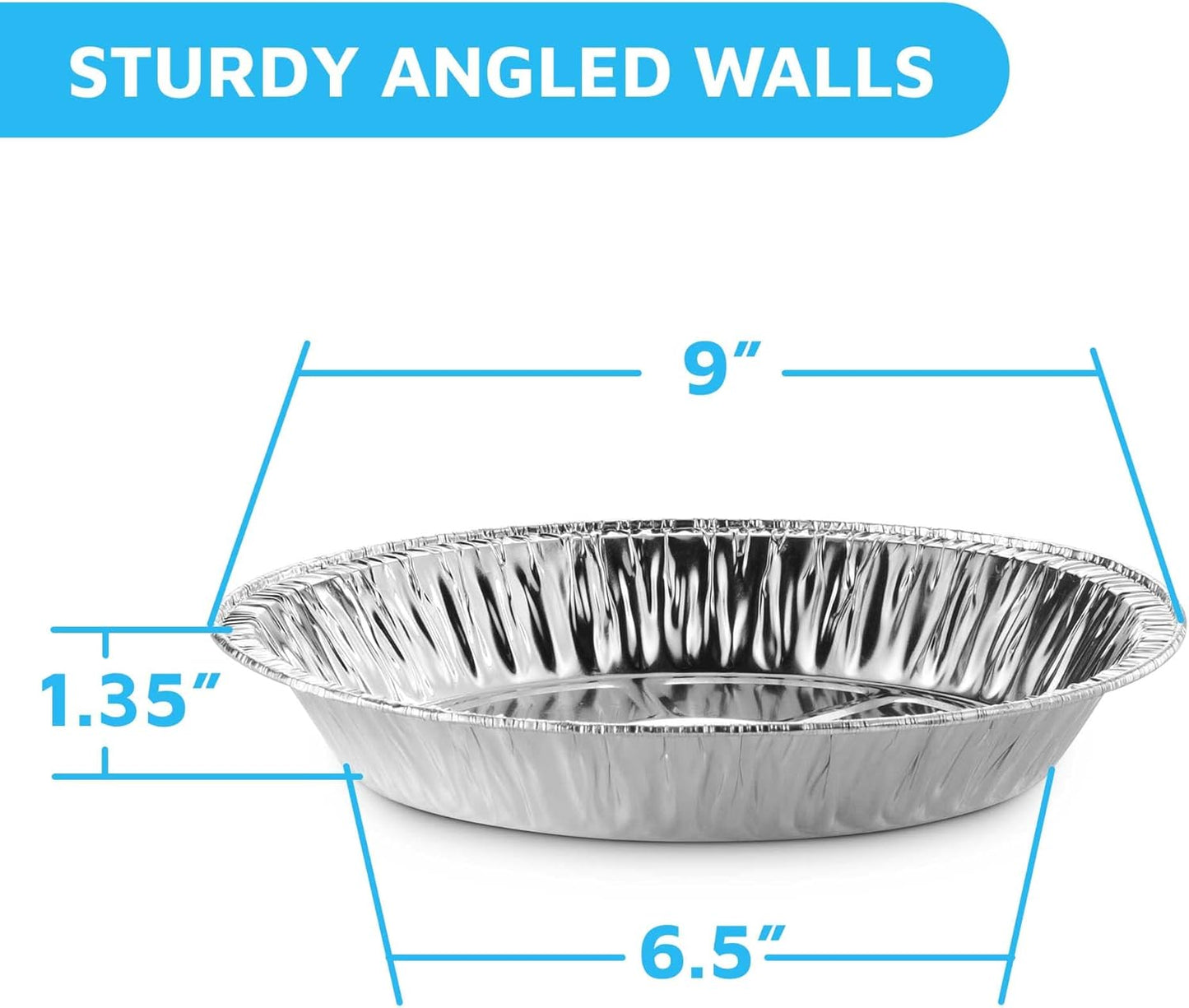 MontoPack 9” Aluminum Foil Pie Pans | Round Disposable Containers with Angled Walls for Tart Baking, Storing, Serving & Reheating | Freezer and Oven Safe, Recyclable | 50-Pack of Cake Tins