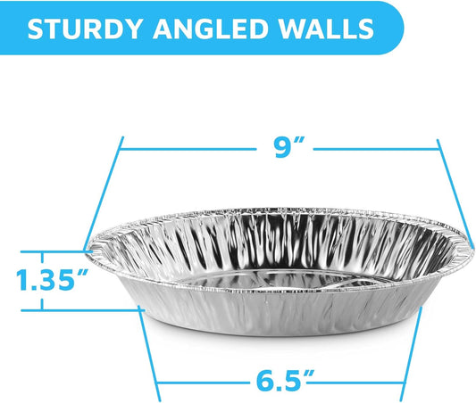 MontoPack 9” Aluminum Foil Pie Pans | Round Disposable Containers with Angled Walls for Tart Baking, Storing, Serving & Reheating | Freezer and Oven Safe, Recyclable | 50-Pack of Cake Tins