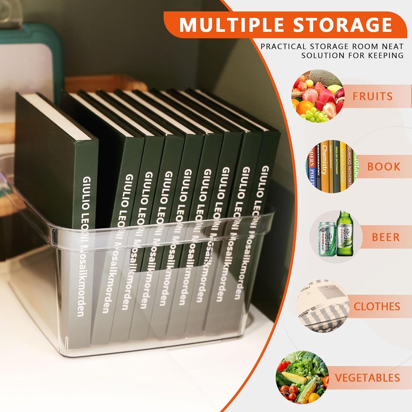 MOONEDGE 8-Pack Clear Plastic Storage Bins — Open-Top PET Containers and Organizers, 10" x 10" x 6" Storage Boxes for Pantry, Garage, Under-Shelf and Multi-Purpose Home Organization