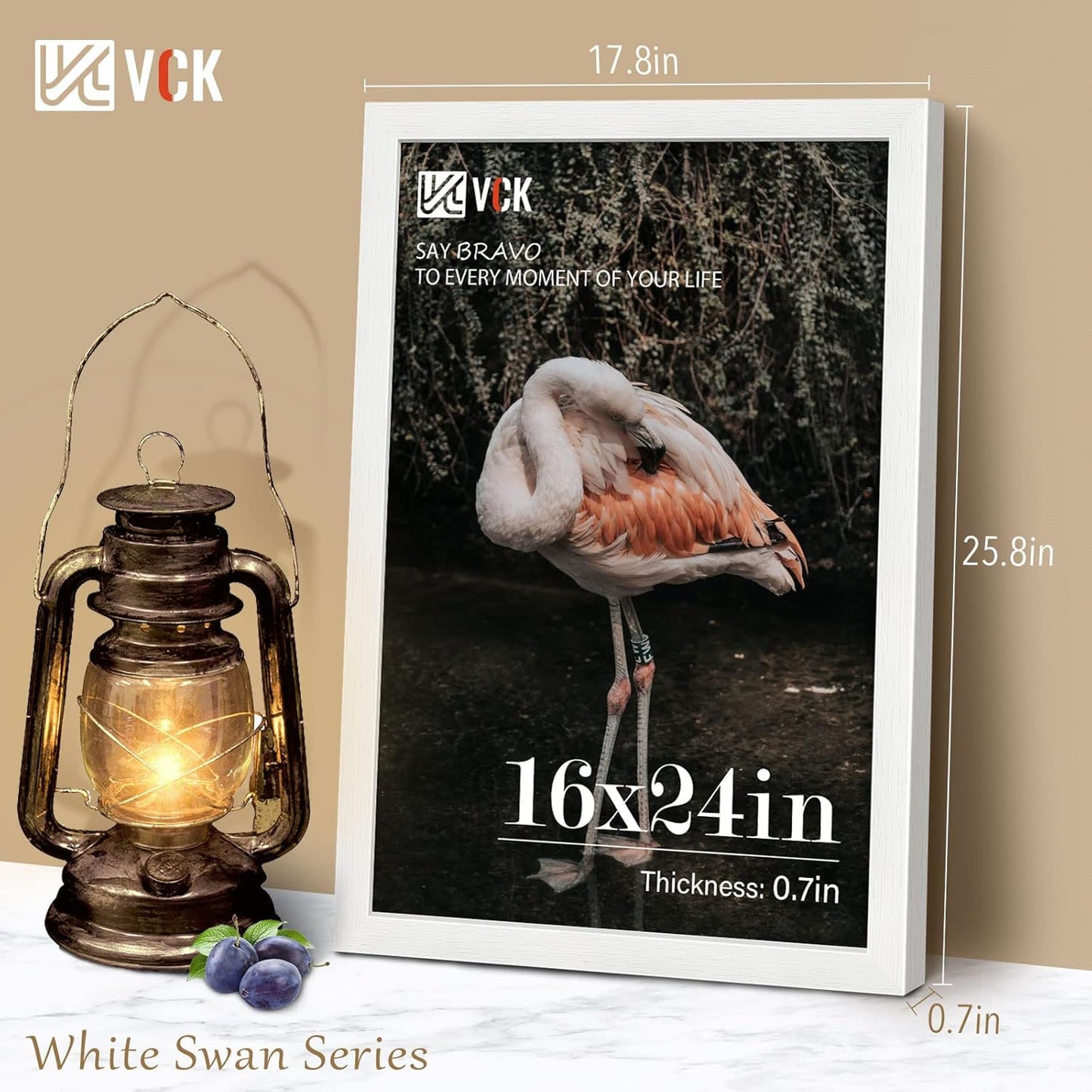 VCK 16x24 Poster Frames Set of 5, White Solid Wood Picture Frame, Textured Exclusive Wall Gallery Frame
