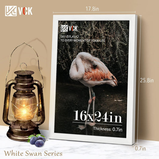 VCK 16x24 Poster Frames Set of 5, White Solid Wood Picture Frame, Textured Exclusive Wall Gallery Frame