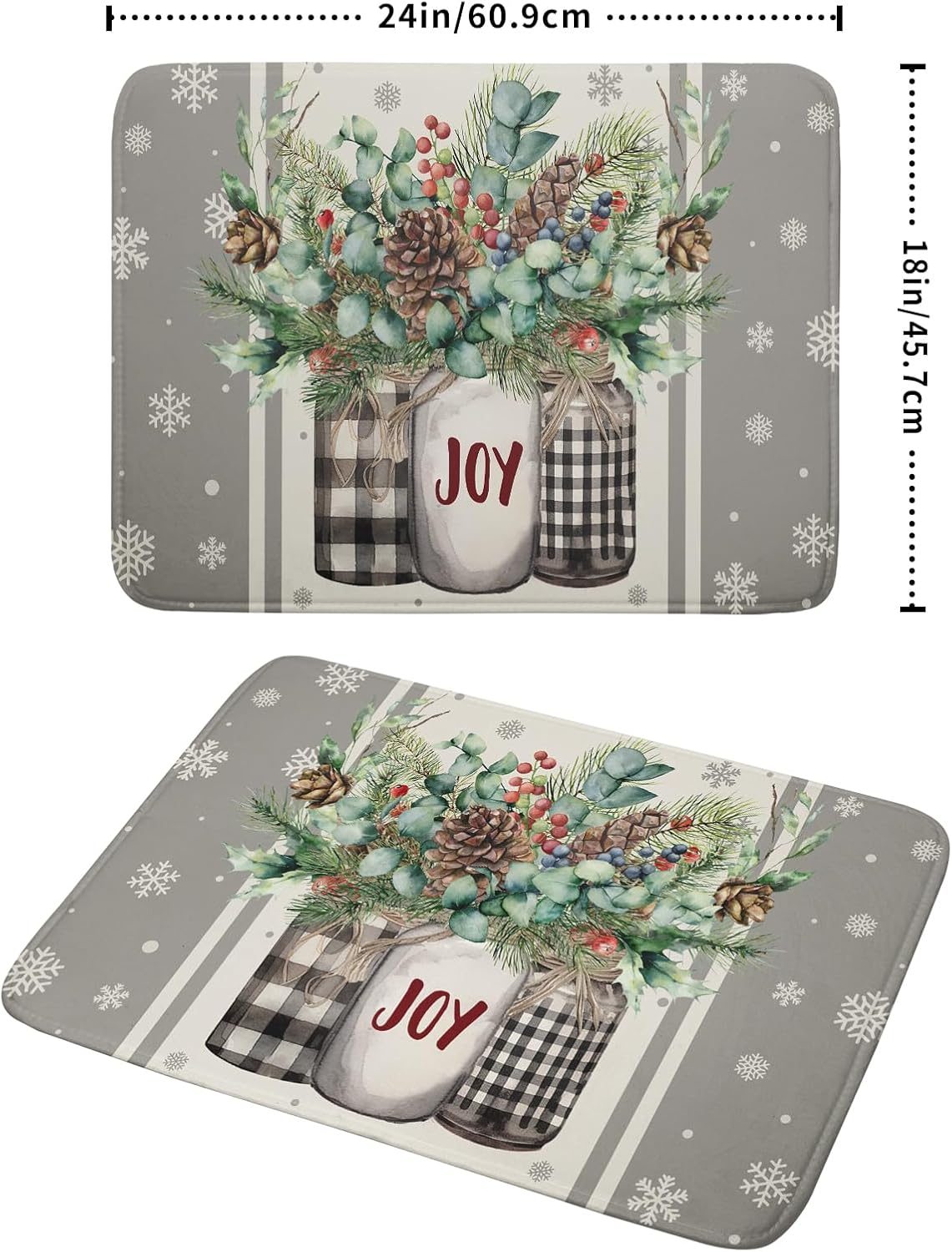 Christmas Dish Drying Mat for Kitchen Counter 18x24 Inch,Large Winter Poinsettia Berry Pinecone Grey Dish Drainer Rack Mats Heat Resistant Foldable Absorbent Draining Pad