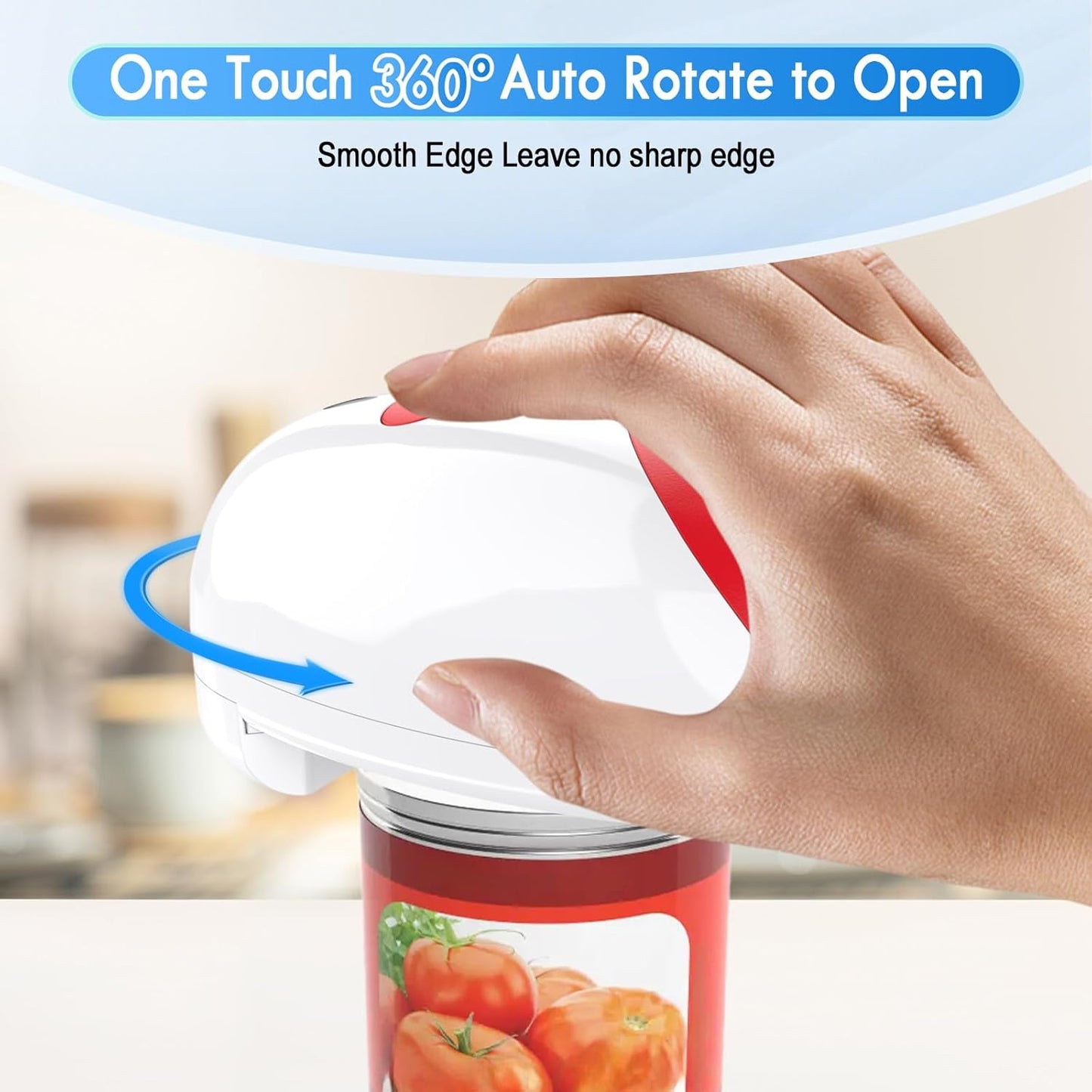 HuiJuKeJi Electric Can Opener, One-Touch Automatic Can Opener for Seniors with Arthritis, Rechargeable Hands-Free Can Opener for Almost Can Sizes, Smooth Edge & Food-Safe Kitchen Gadgets-Red