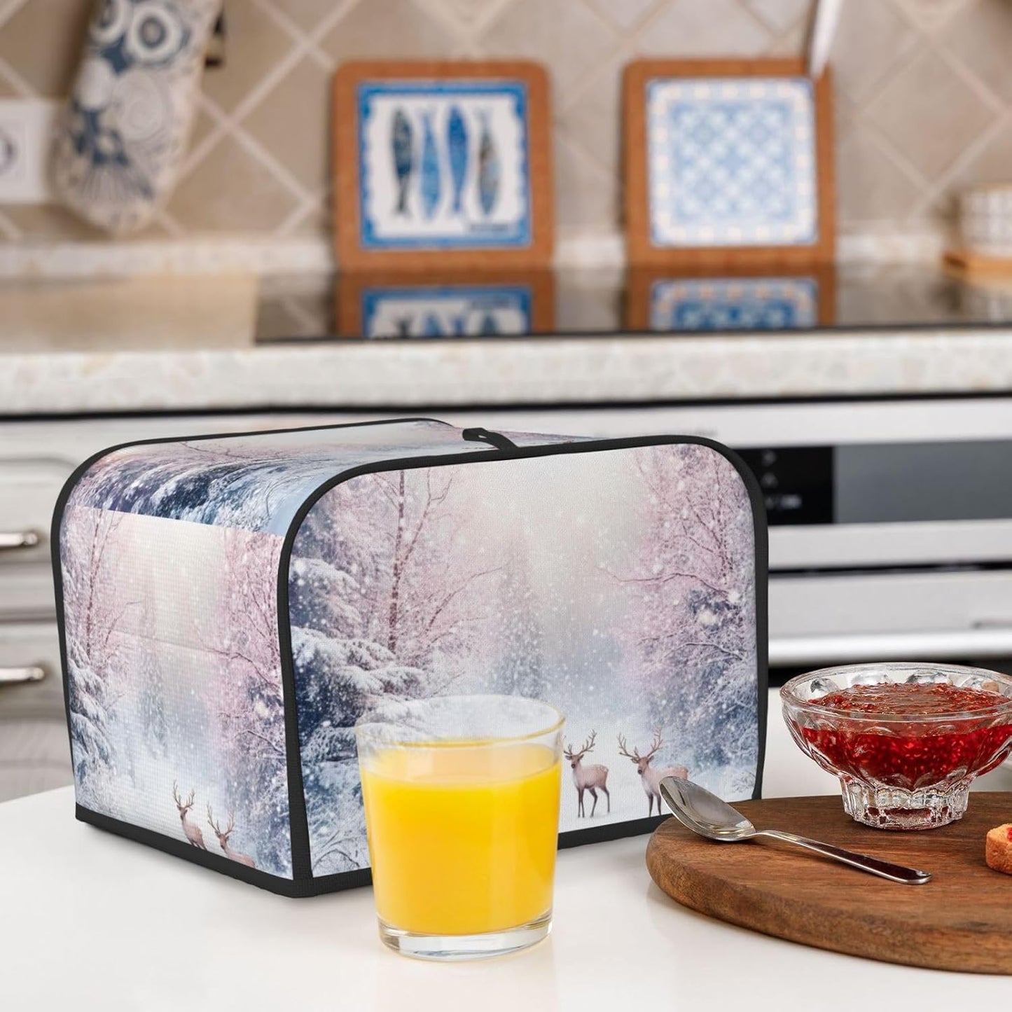 Toaster Cover 4 Slice Winter Deer Forest Christmas Kitchen Small Appliance Covers with Pockets Dust and Fingerprint Protection