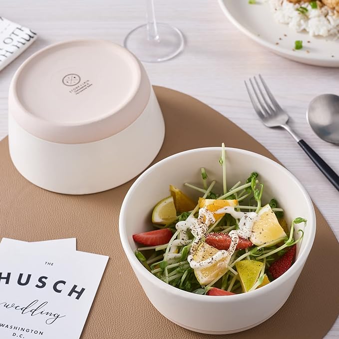 Stone Lain Jules Stoneware Dinnerware, Plates and Bowls, Dish Set for 4, Off White, Microwave & Dishwasher Safe, 16-Piece