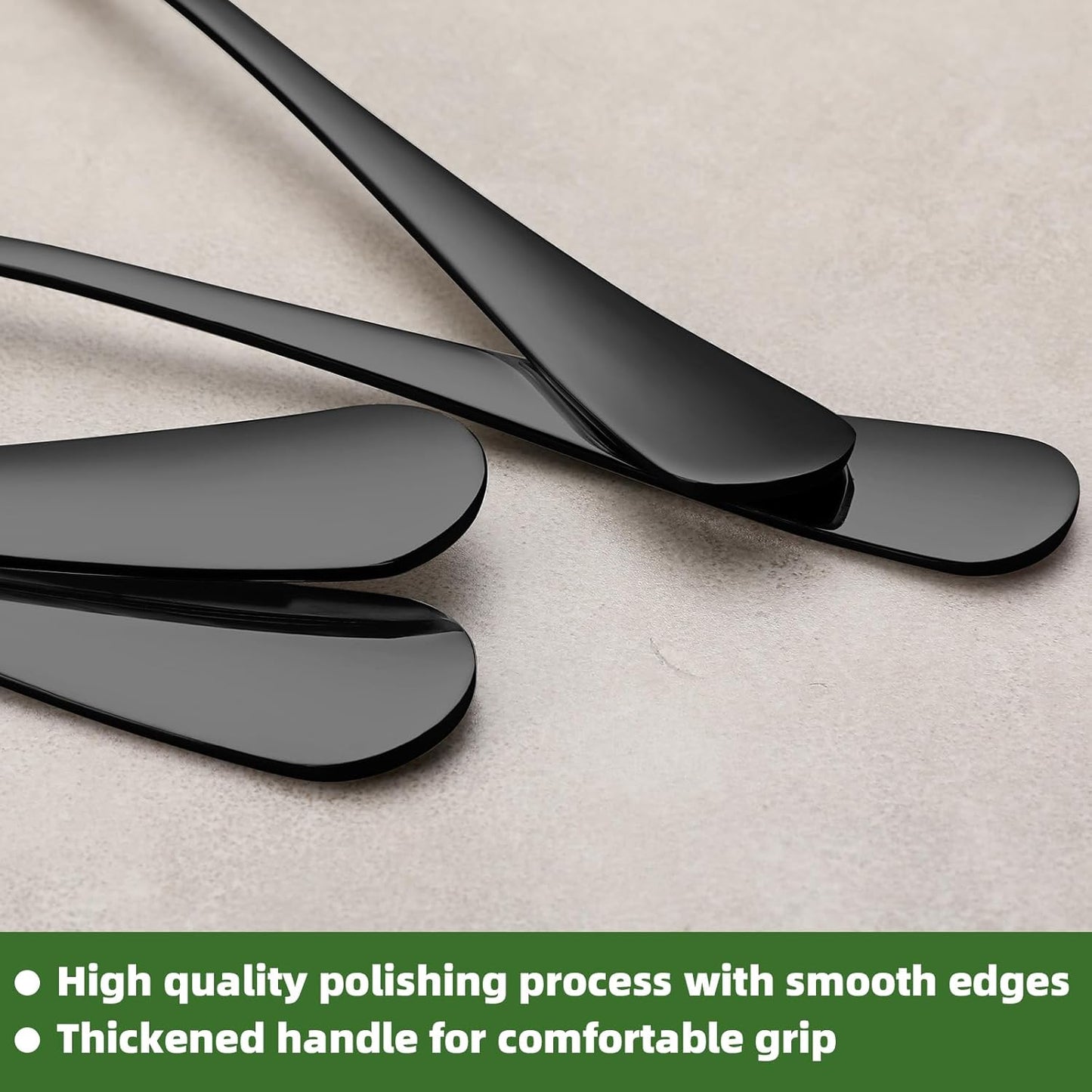 24 Pcs Black Forks and Spoons Silverware Set, Food Grade Stainless Steel Flatware Cutlery Set for Kitchen and Restaurant, 12 Dinner Fork(8") and 12 Teaspoon(6.7"), Mirror Polished, Dishwasher Safe