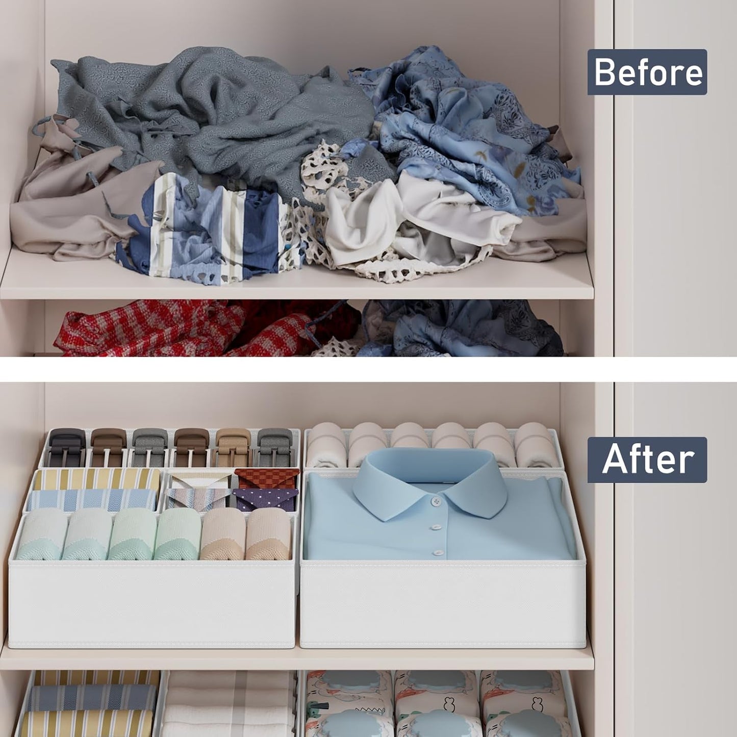 DIMJ Drawer Organizer Clothes Storage - 18 Pack Baby Dresser Organizer for Nursery, Foldable Closet Drawer Organizer Bins for Bedroom Organization, Fabric Storage Dividers for Socks, Underwears, Bras