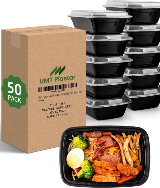 50 Pack Meal Prep Containers 32 oz – Reusable Plastic Food Storage with Lids, Leakproof, BPA-Free, Microwave Freezer Dishwasher Safe, To-Go Takeout Containers