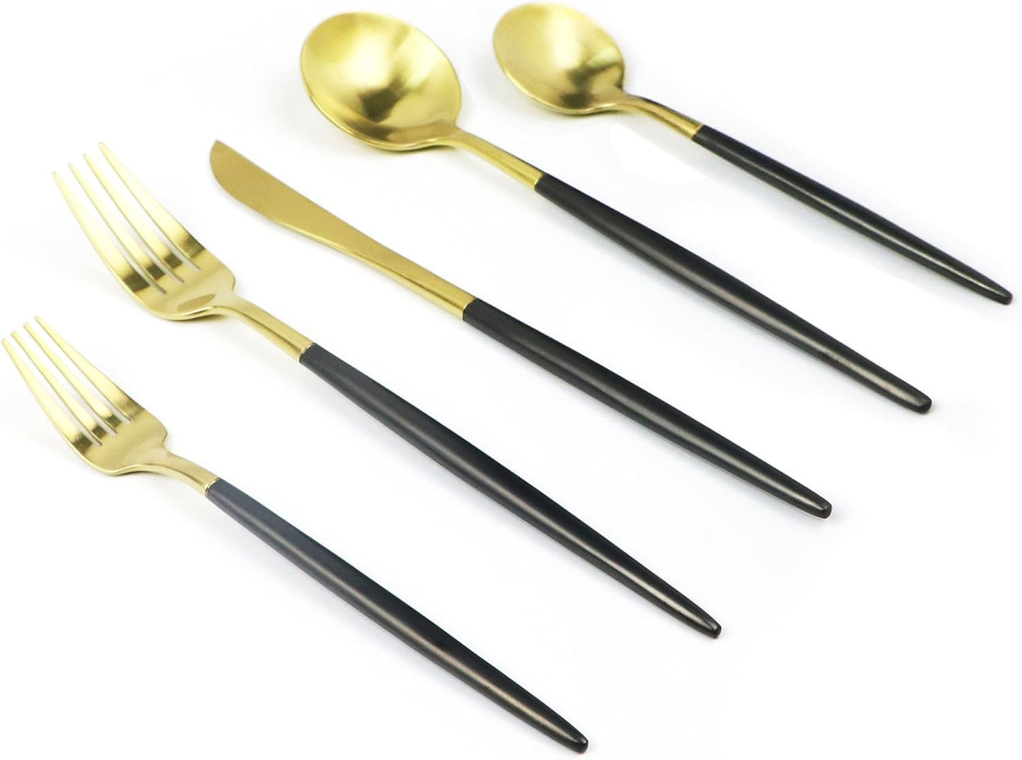 20-Pieces Luxury Black Handle Gold 18/10 Stainless Steel Flatware Set, Matte Finish, Service for 4