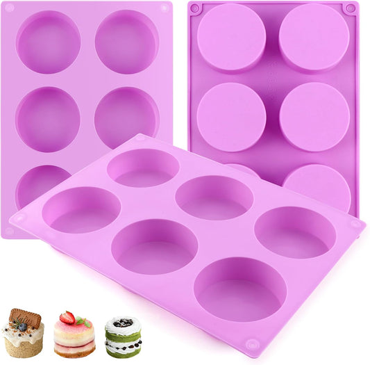 3-Pack Jumbo 6-Cup Silicone Muffin Pan - Non-Stick Baking Mold for Cupcakes, Muffin Cupcake Pans Molds for Baking, Cornbread, Eggs - Purple