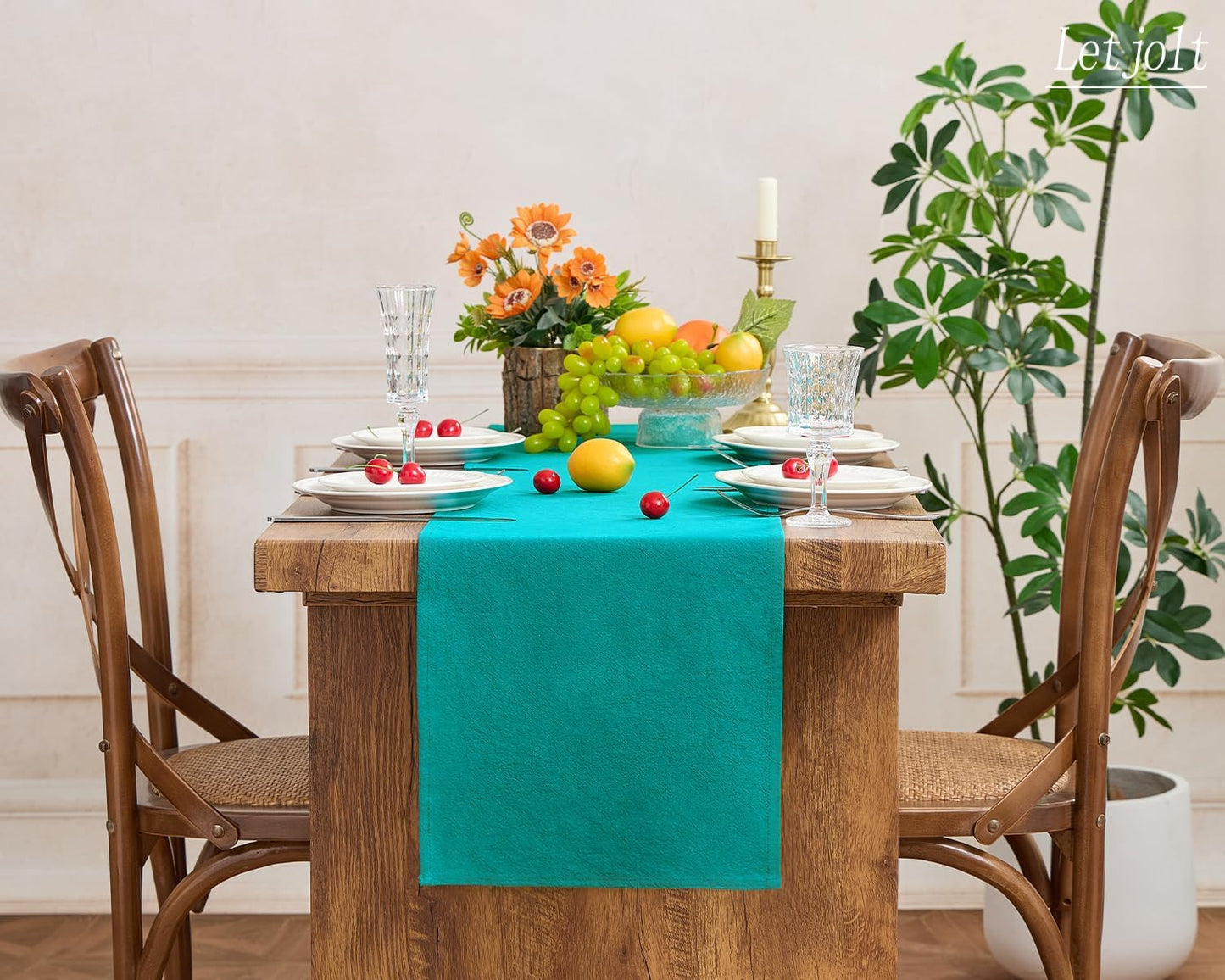 Letjolt Teal Table Runner 72 Inches Rustic Farmhouse Table Runner Cotton Runner Plain Table Decor