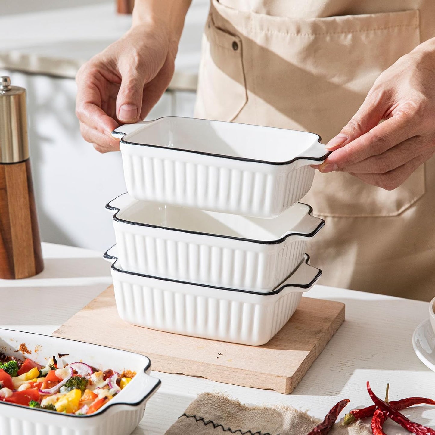 Casserole Dishes for Oven, 12Oz Ceramic Baking Dish with Handles, Rectangular Bakeware Set of 4, Deep Baking Dishes for Kitchen Lasagna, Cake, Cooking, Housewarming Gift