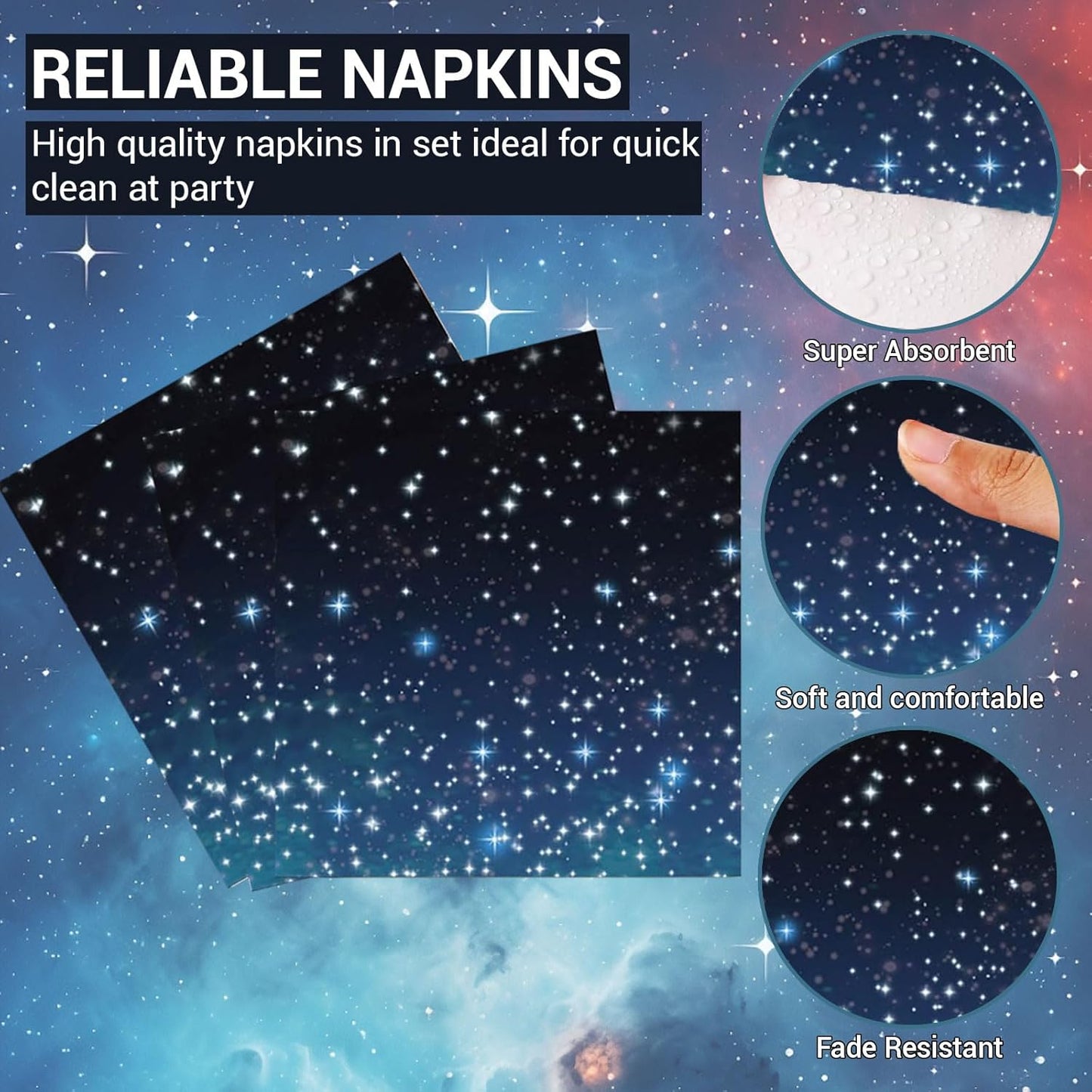 DTDO 96 Pcs Galaxy Party Plates and Napkins Set Include Star Night Paper Plate Napkins Black Forks, Disposable Outer Space Themed Birthday Dinnerware for Solar System Birthday Decorations, Serves 24