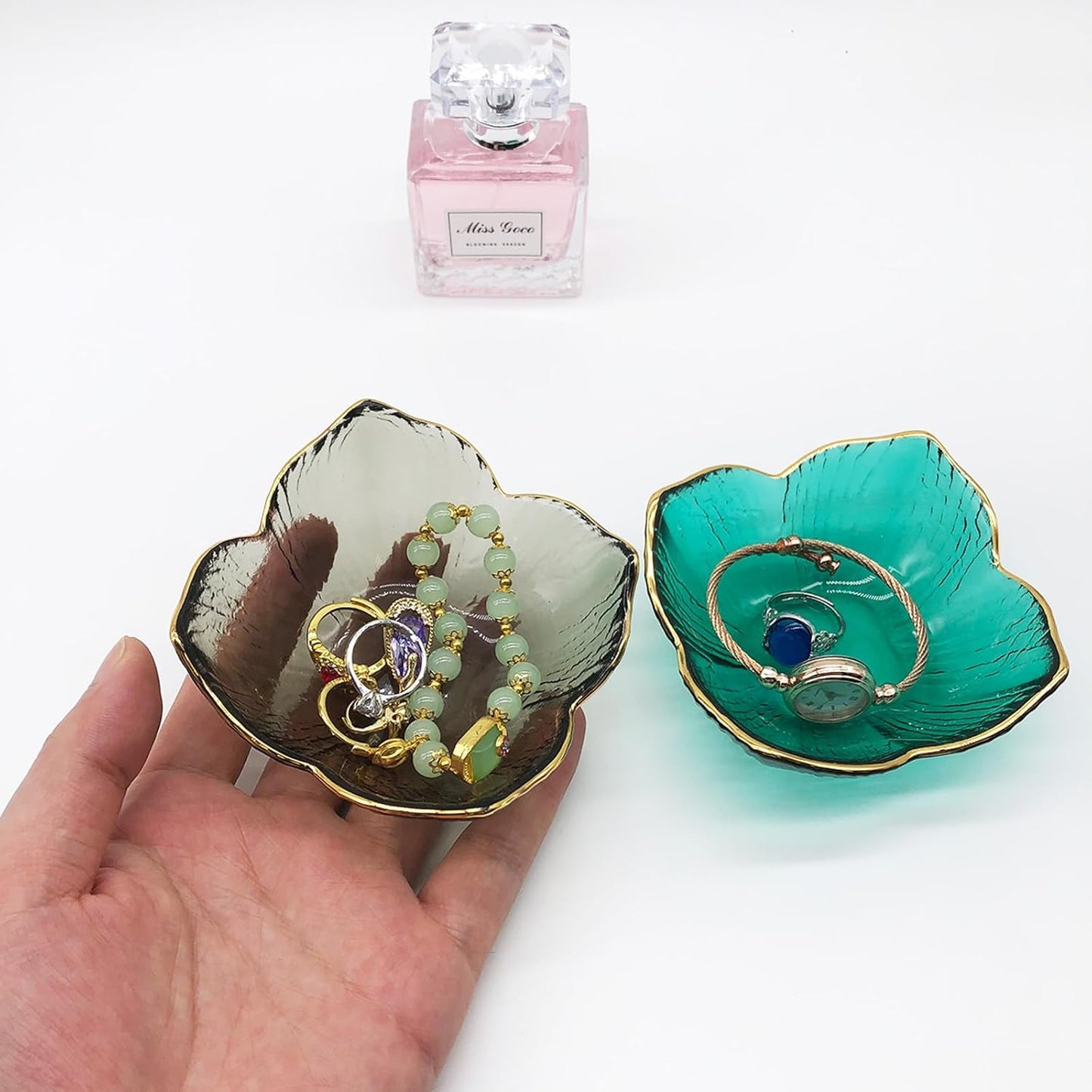 Small Ring Dish, Flower Jewelry Dish Tray, Vanity Glass Jewelry Tray, Room Nightstand Decor Jewelry Bowl, Wedding Engagement Ring Holder for Women, Bathroom Ring Bowl Trinket Dish, Gift