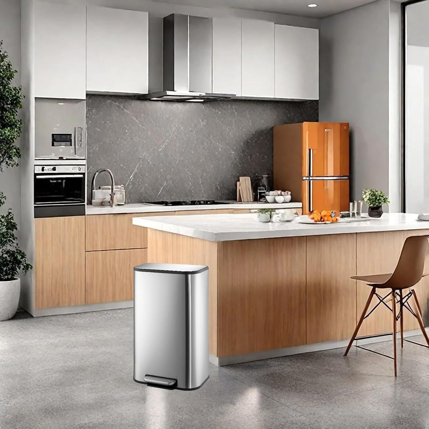 Kitchen Trash Can, 8 Gallon Stainless Steel Garbage Can with Lid, Step-On Pedal and Inner Bucket, Rectangular Trash Can for Home Kitchen Office Living Room (30 L, Silver)