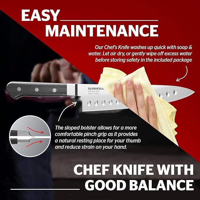 Sunhouse PREMIUM Chef Knife 7.9 inch, AUS-8 Stainless Steel – Superior 62HRC Hardness, Razor Sharp Blade, Full Tang, Ergonomic Handle, Perfect Gifts for Mom or Dad,Premium Gifts Box