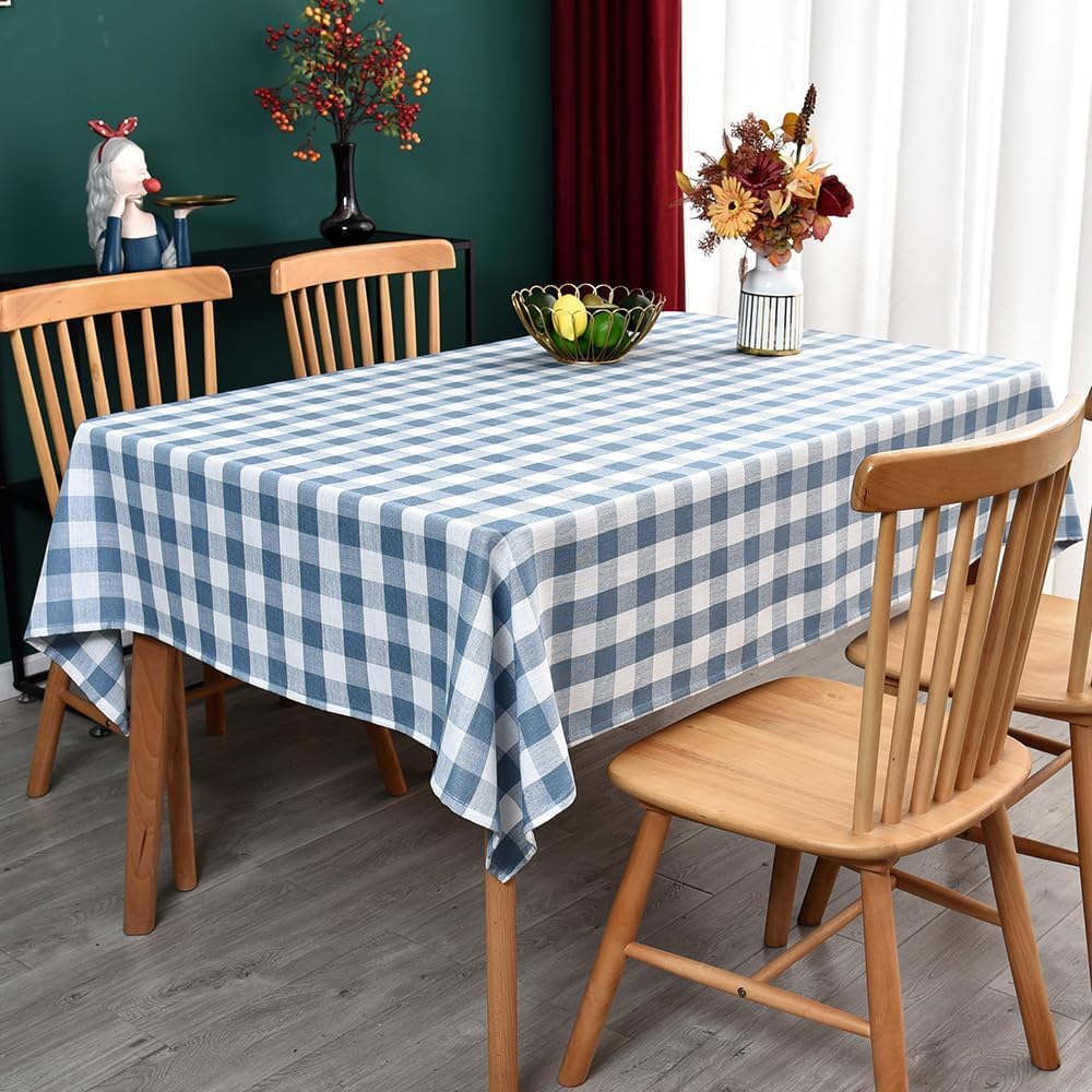 Gingham Tablecloth Rectangle Table Cloth Heavy Duty Cotton Checkered Table Cover for Spring Picnic Kitchen Dining(C-Sky Blue, 52x70 inch)