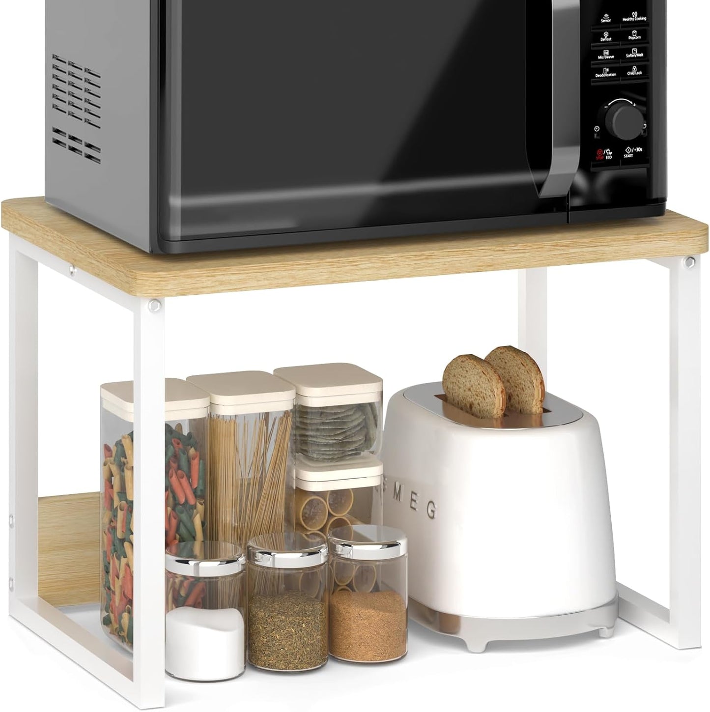 MARTY Kitchen Countertop Organizer Cabinet Shelf, 17x12.4 Large Spice Racks Counter Shelf Microwave Oven Rack Desktop Storage Organization for Kitchen, Office, Metal & Wood, Maple