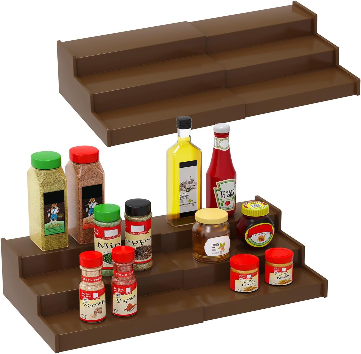 Spice Rack Organizer for Cabinet 2Pack, 3 Tier Expandable Bamboo Spice Storage, Great for Kitchen Cabinet, Cupboard,Pantry and More(Brown)