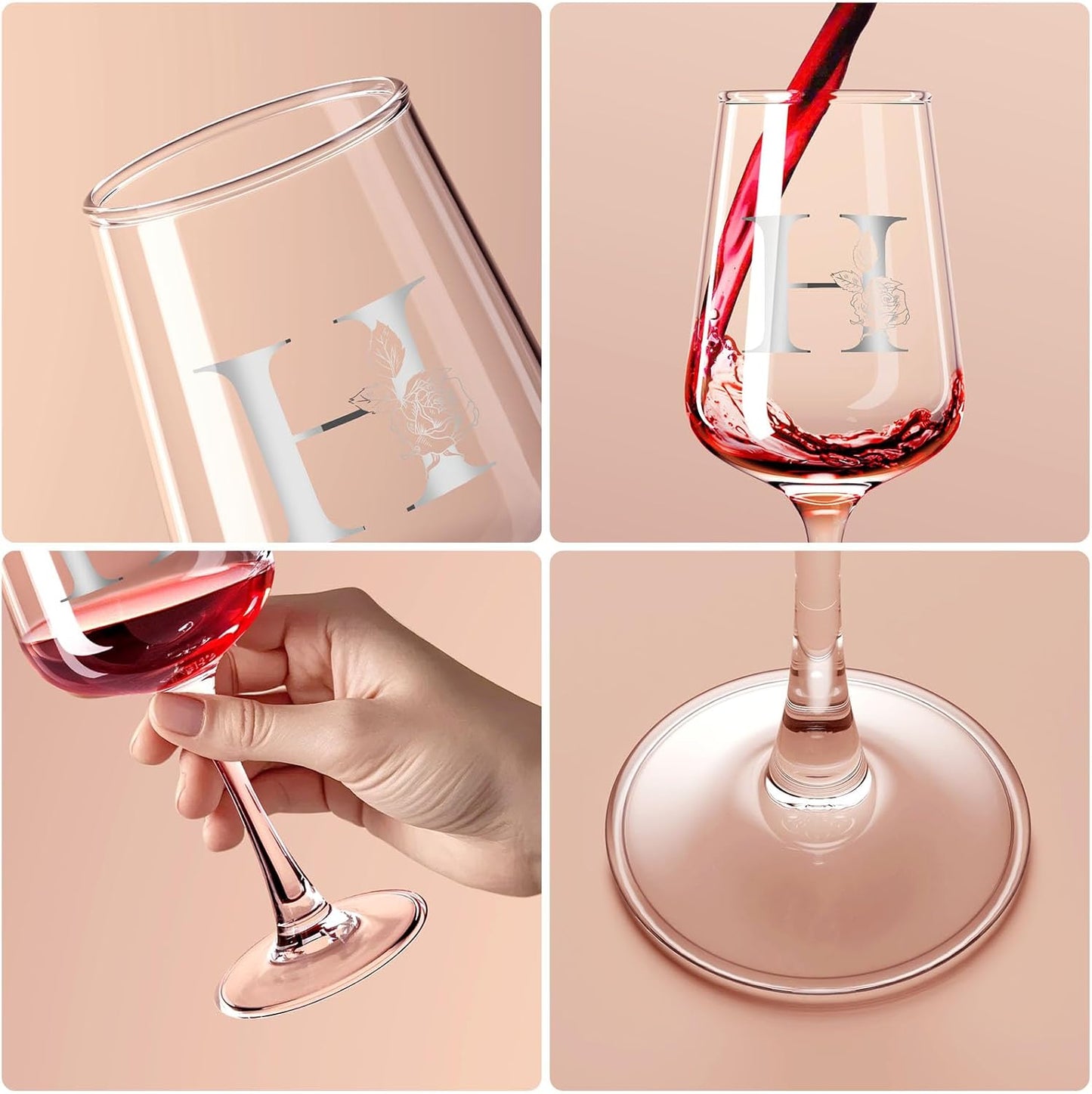 Personalized Wine Glass Gifts for Women - Monogrammed A-Z Wine Glasses Gift | Custom Christmas Gift, Valentines Day, Birthday Gifts for Women Her Mom Wife Best Friend Sister (H)