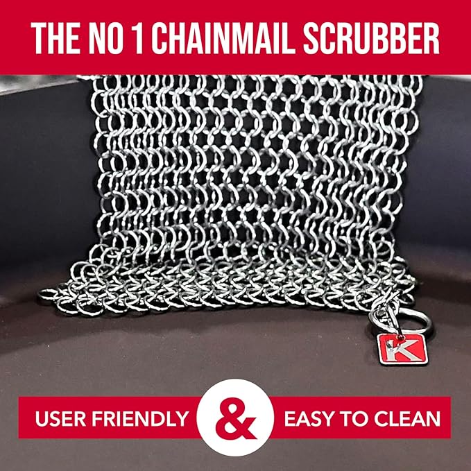 Knapp Made CM Scrubber 6" Small Ring Cast Iron Scrubber - Cast Iron Cleaner for Hard Anodized Cookware, Pre-Seasoned Pans, Dutch Ovens, Iron Pans, Grills and Skillet. Chain Mail Scrubber Cast Iron
