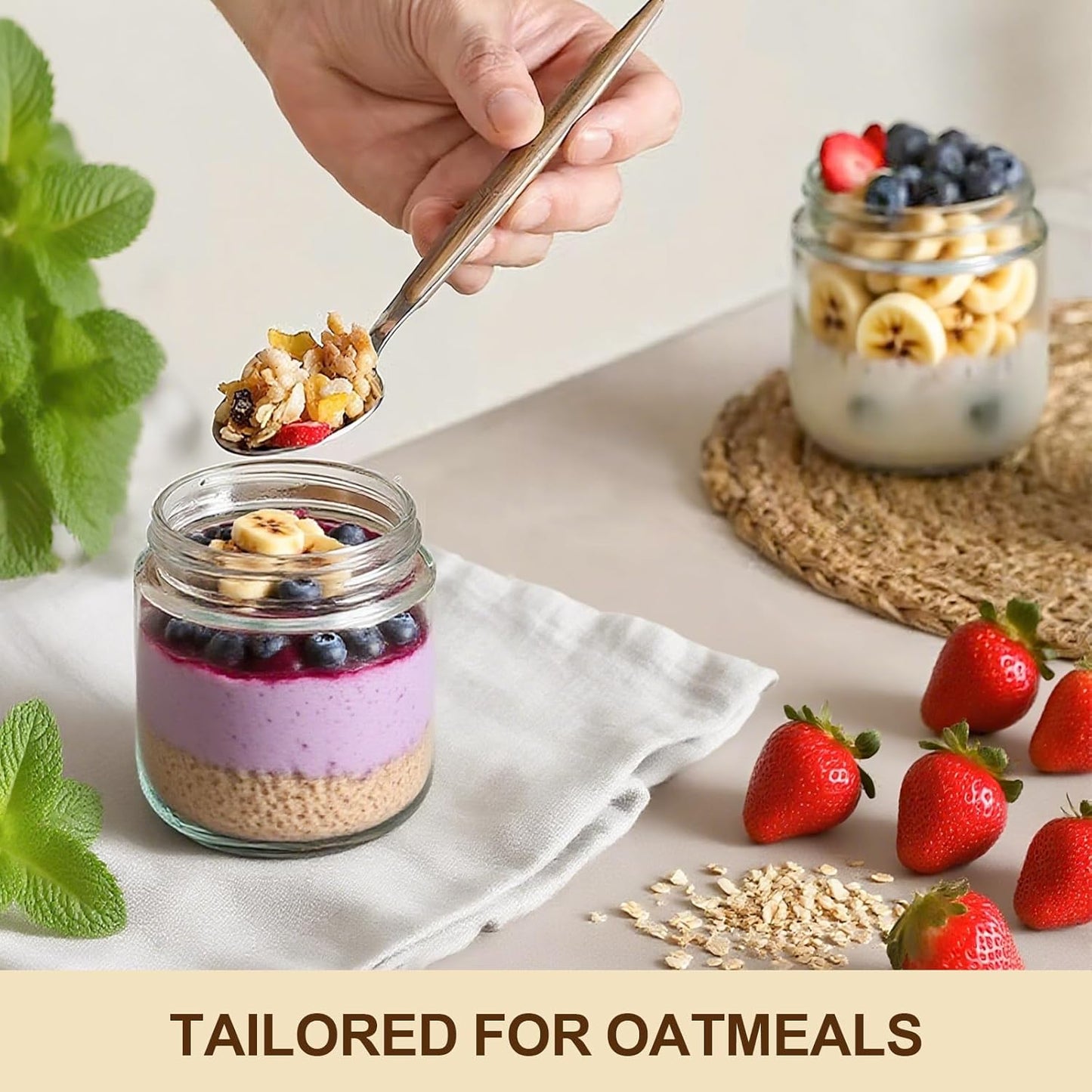 6 Pack 16oz Glass Jars with Bamboo Lids, Overnight Oats Containers with Airtight Lids, Storage Containers Wide Mouth Mason jars for Salad,Yogurt, Sugar, Snacks, Spices