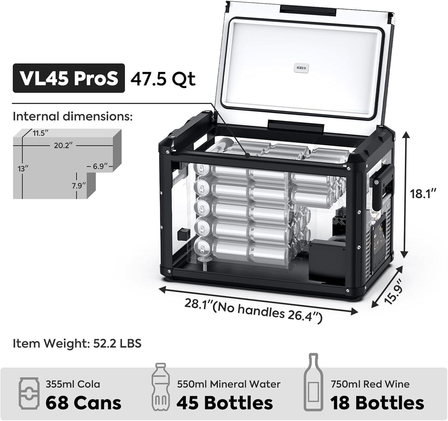 ICECO VL45 ProS Portable Refrigerator, Multi-directional Lid, Dual USB & DC 12/24V, AC 110-240V, 45L Steel Compact Refrigerator Powered by SECOP, 0℉ to 50℉, Home & Car Use [Upgrade, 47 Quarts]