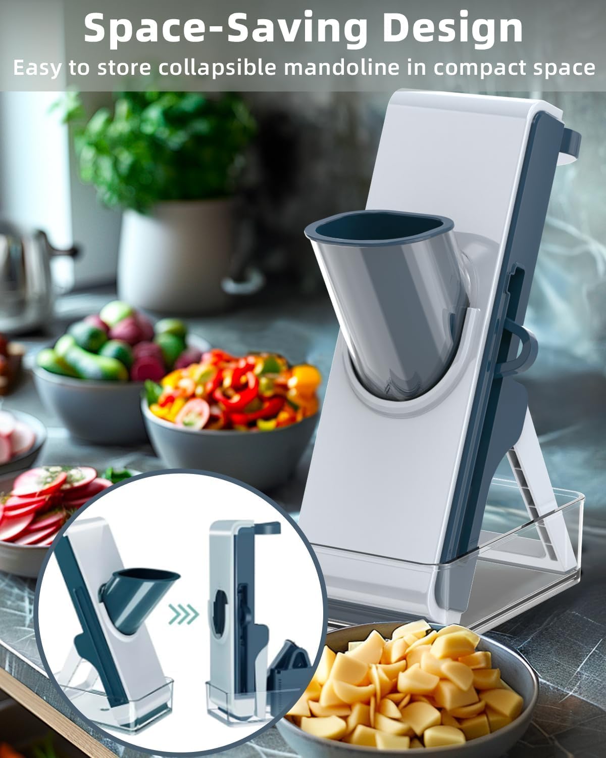 Blue Mandoline Slicer - Potato & Vegetable Food Slicer & Chopper, Easy to Clean, Detachable Kitchen Artifact