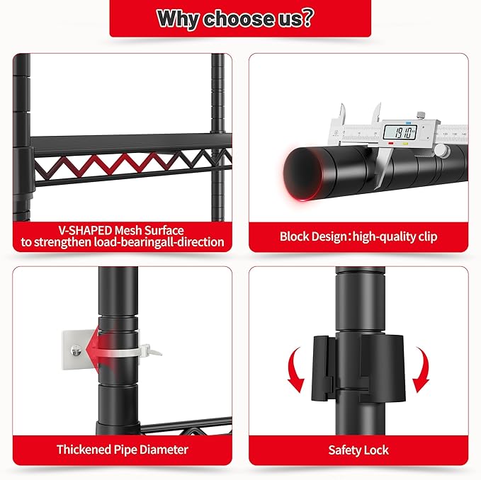 REIBII Wire Shelving Storage Shelves Metal Shelves Heavy Duty Shelving Adjustable Garage Storage Wire Shelf Pantry Shelves for Bedroom Kitchen Rack 35.5''W x 14''D x 59''H