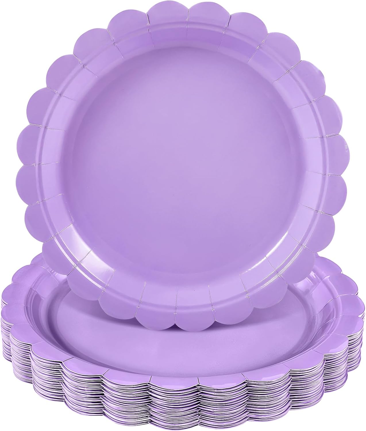 30 Pcs Lavender Plates 9 Inch Disposable Scalloped Light Purple Paper Plates Cute Dessert Party Plate for Wedding, Bridal Shower, Birthday