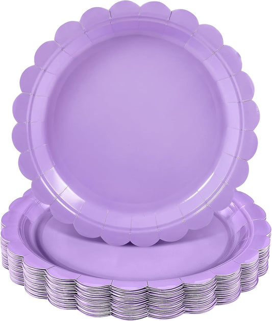 30 Pcs Lavender Plates 9 Inch Disposable Scalloped Light Purple Paper Plates Cute Dessert Party Plate for Wedding, Bridal Shower, Birthday