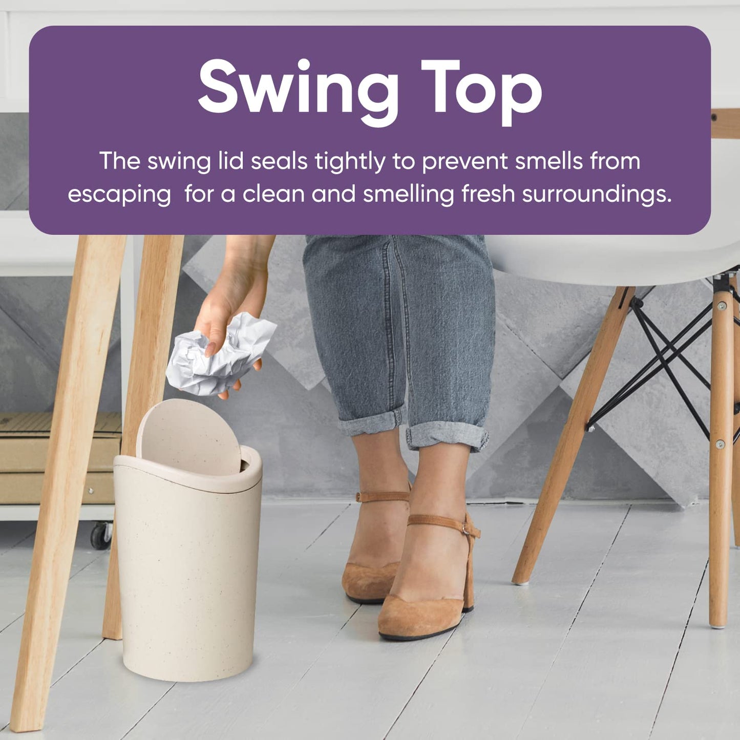 Superio Small Bathroom Trash Can with Lid, Modern White Mini Waste Bin with Swing Lid (1 1/2 Gallon, 6 Liter) Plastic Garbage Can for Kitchen, Bathroom, Bedroom, Office, Under Desk (2, Ecohome)