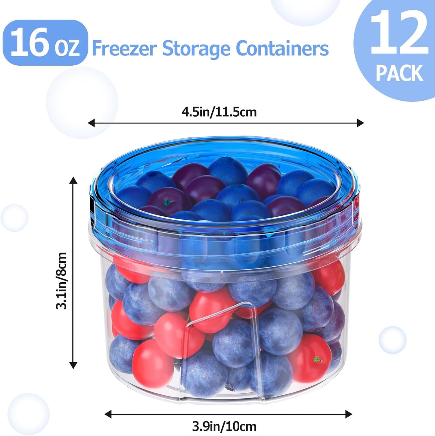 12 Pack-16 OZ Freezer Storage Containers, Small Plastic Containers with Twist Top Lids, BPA Free Food Storage Containers, Reusable Soup Container Microwave/Dishwasher Safe