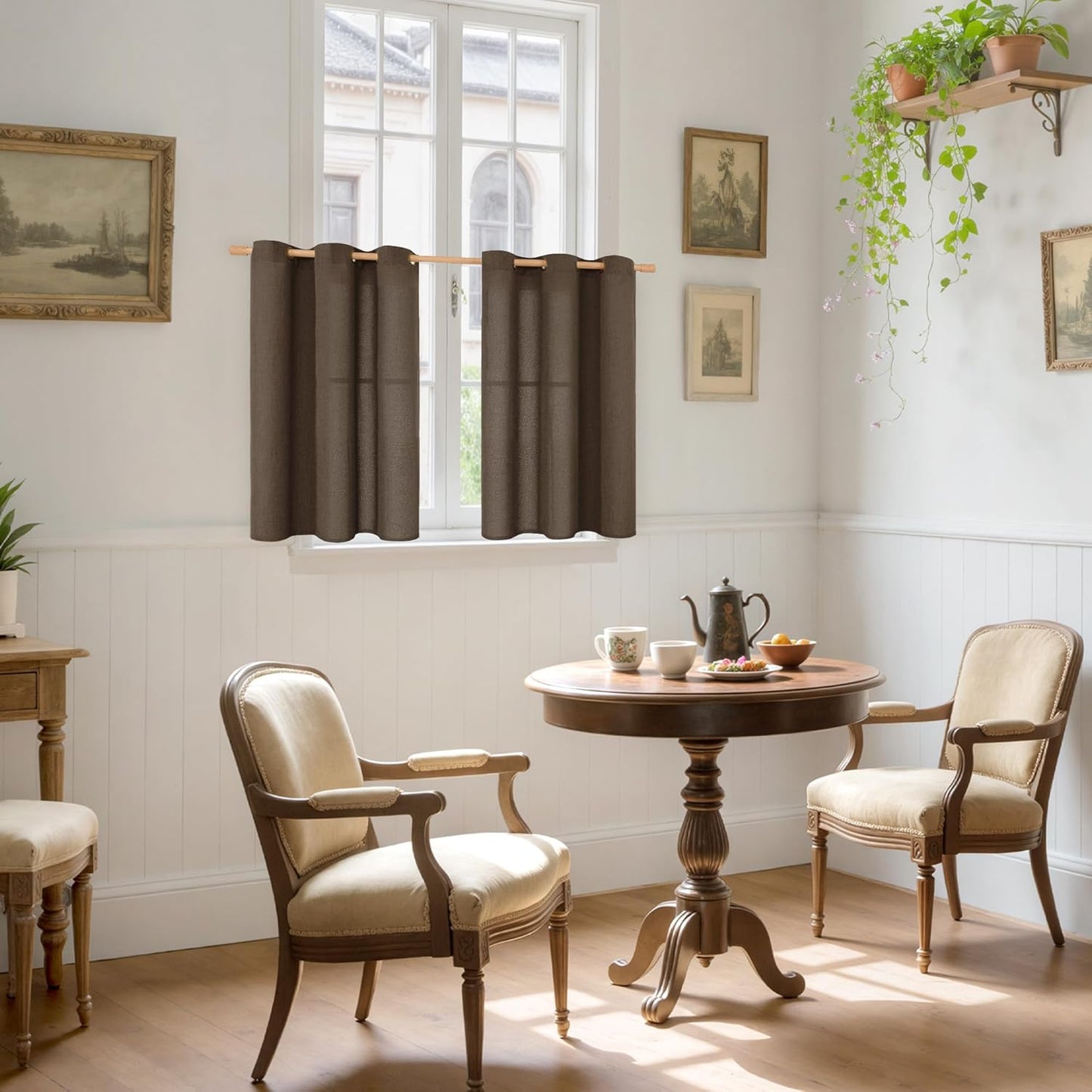 YoungsTex Brown Linen Curtains 36 Inch Length, Short Light Filtering Drapes with Bronze Grommet Privacy for Kitchen Cafe Bathroom Window, 42 x 36 Inch, 2 Panels