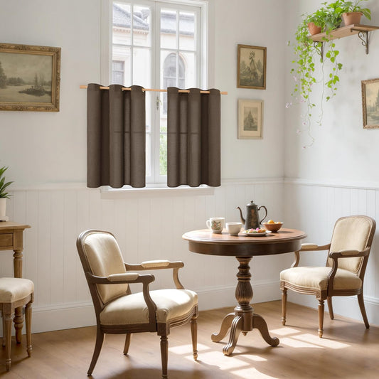 YoungsTex Brown Linen Curtains 36 Inch Length, Short Light Filtering Drapes with Bronze Grommet Privacy for Kitchen Cafe Bathroom Window, 42 x 36 Inch, 2 Panels