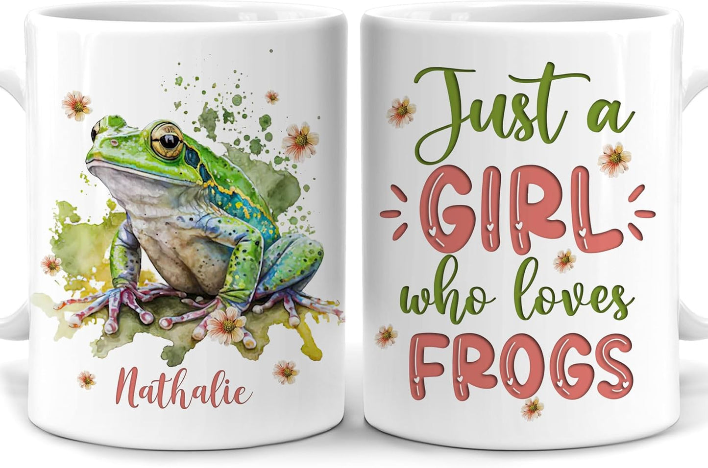 Hyturtle Personalized Gifts Frog Lover - Just A Girl Who Loves Frogs Custom Name Ceramic Coffee Mug Cup 11oz - Idea Cute Animal Lover Gifts For Women, Girl kid Daughter On Birthday, Christmas