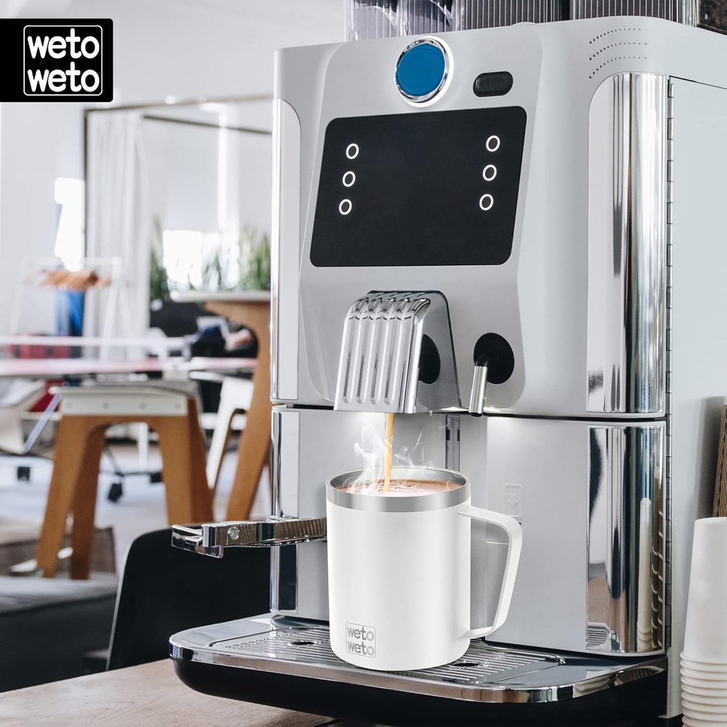 WETOWETO 14 oz Coffee Mug, Vacuum Insulated Camping Mug with Lid, Double Wall Stainless Steel Travel Tumbler Cup, Coffee Mugs Outdoor, Powder Coated White