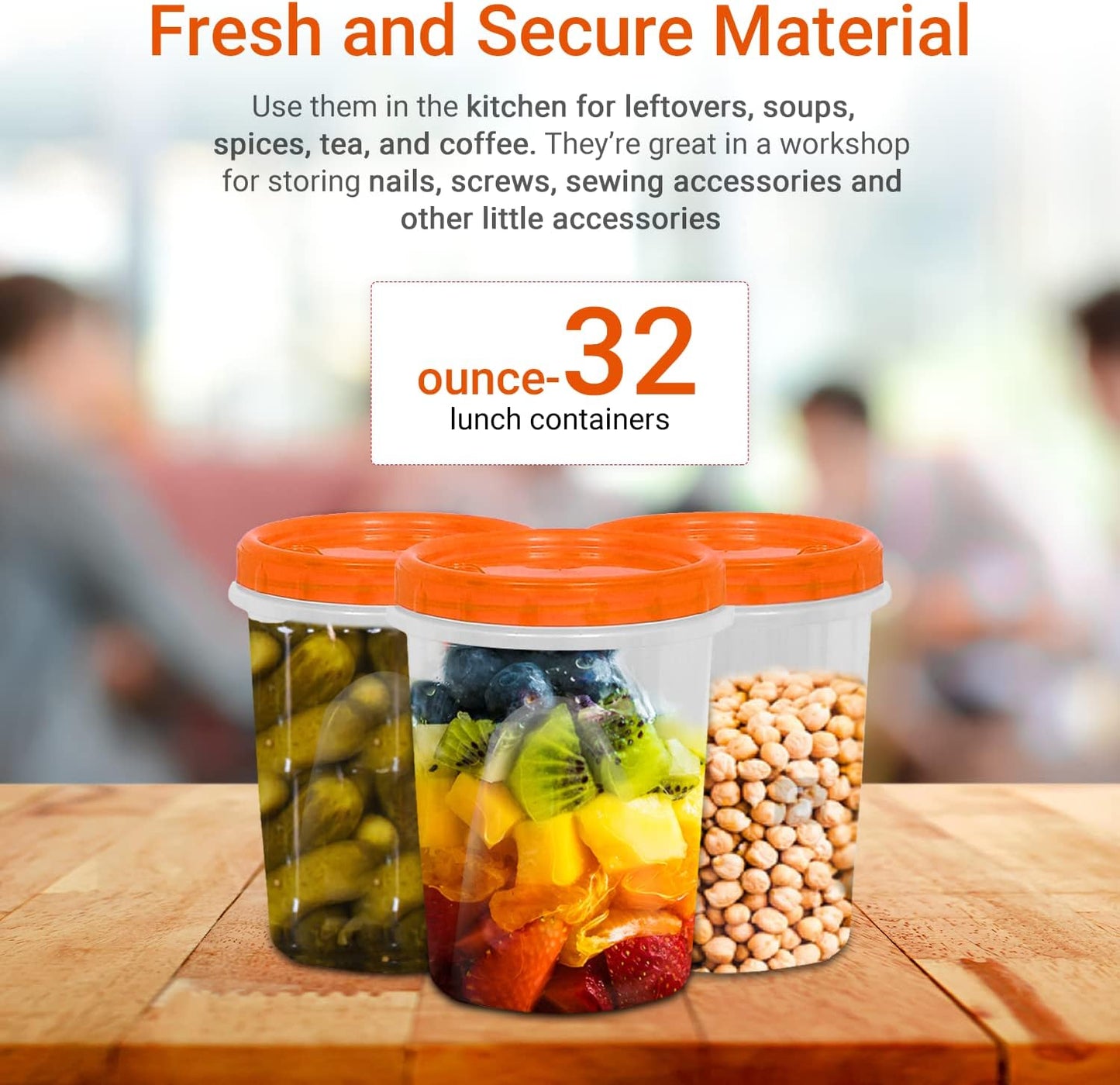 [Orange - 12 Pk]Airtight Deli Containers with Lids Twist Lock Top Clear Food Storage for Meal Prep Snacks and Leftovers Freezer and Microwave Safe Stackable Leak-Resistant and 12 Pc. Set (32 Ounce)