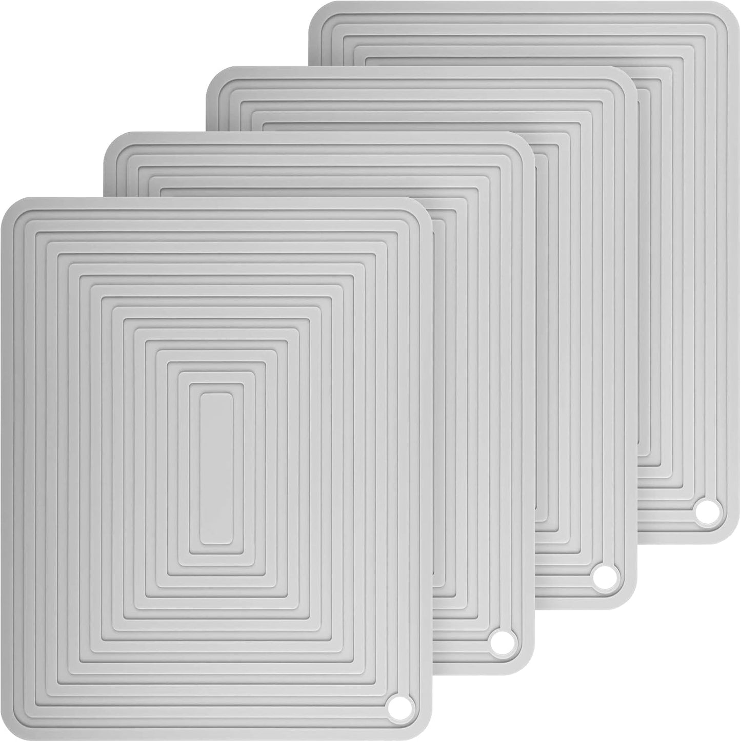 Trivets for Hot Dishes-Pots and Pans, Heat Resistant Mats-Pot Holders, Flexible Silicone Hot Pads for Kitchen Table, Non Slip Silicone Mats Placemats, Rectangular Trivet Mat Pack 4 Light Gray