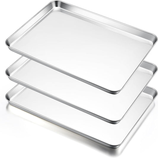 E-far Large Baking Sheets Set of 3, 20”x14” Stainless Steel Cookie Sheet Pans for Oven, Non Toxic Big Metal Baking Tray for Cake Cookies, Healthy & Rust Free, Mirror Finish & Dishwasher Safe