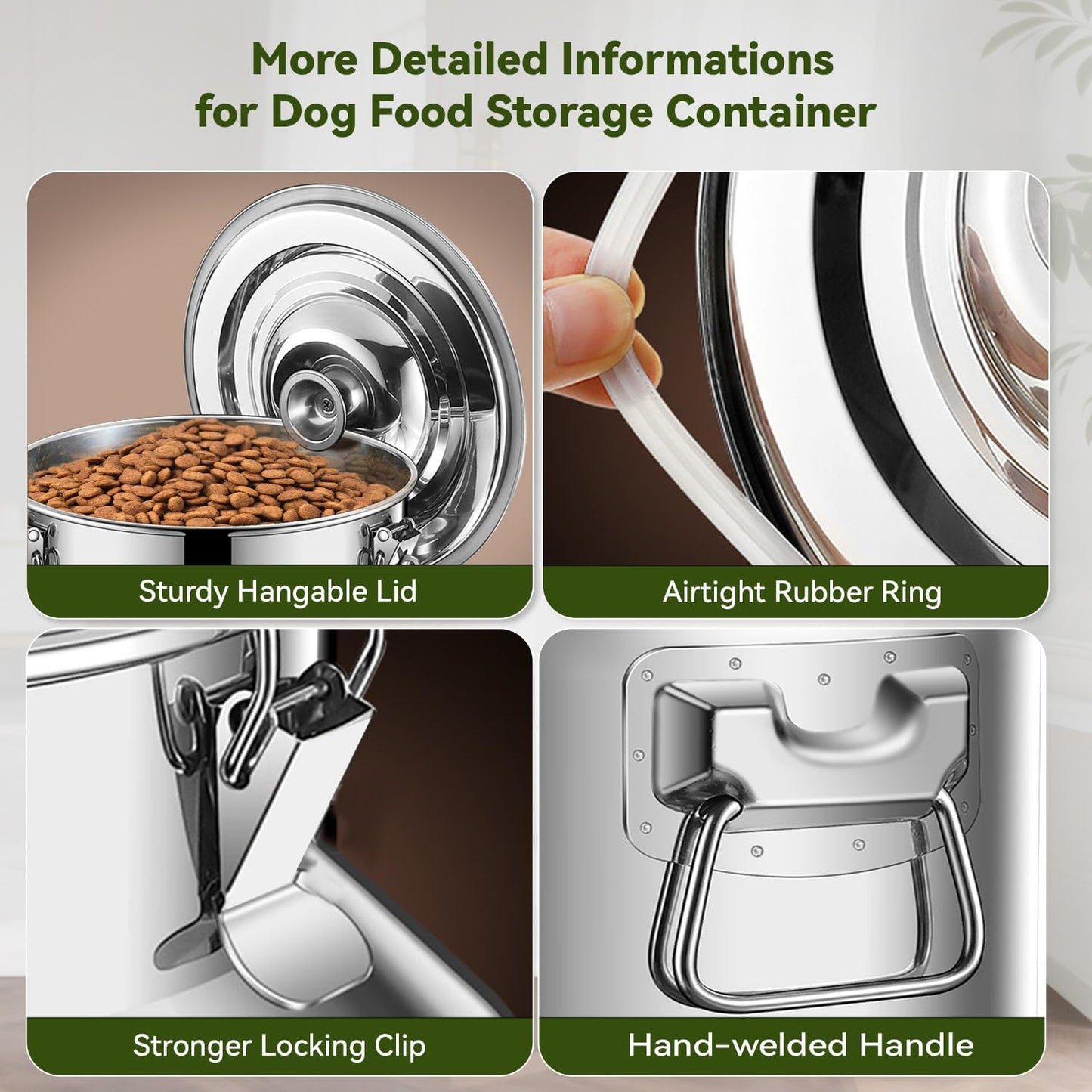 13lb Stainless Steel Dog Food Storage Container, Metal Pet Storage Container with Airtight Hangable Lid to Keep Food Fresh, Large Cat Food Storage Container with Scoop to Easily Clean