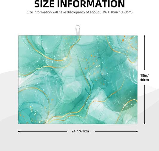 Teal Gold Marble Dish Drying Mat for Kitchen Counter Green Turquoise Drying Pad 18x24 Inch Modern Absorbent Reversible Dish Drainer Rack Mats