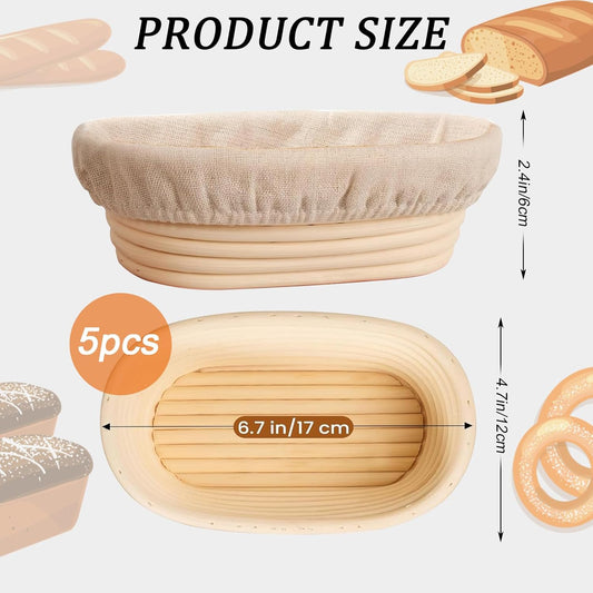 6 inch Oval Mini Banneton Bread Proofing Basket Small Sourdough Bread Baking Supplies Set of 5 Sourdough Starter Kit Baking Gifts